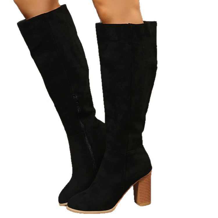 Women's thick-soled knee-length suede boots