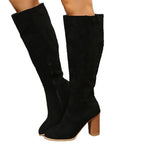 Women's thick-soled knee-length suede boots