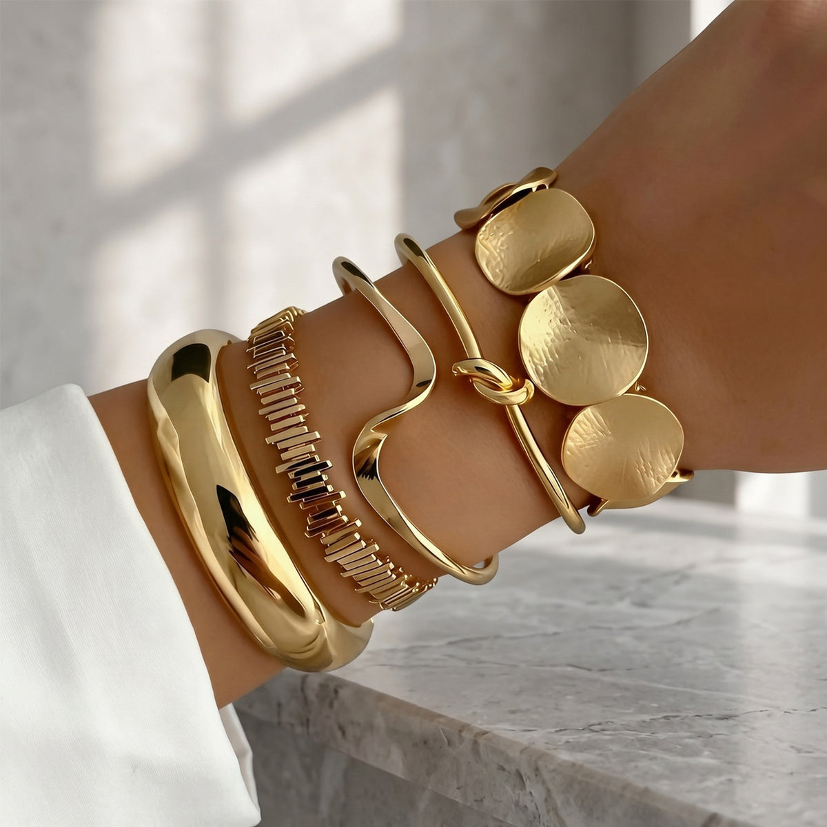 Simple Retro Glossy Geometric Open Bracelet 5-Piece Set Alloy Jewelry