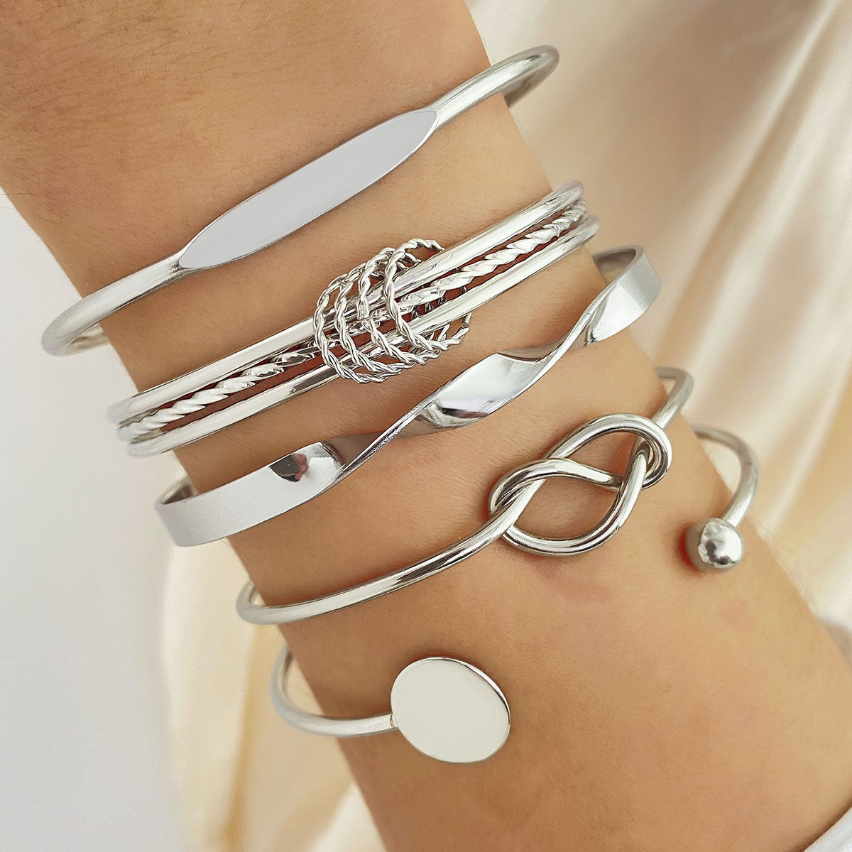 Simple Retro Glossy Geometric Open Bracelet 5-Piece Set Alloy Jewelry
