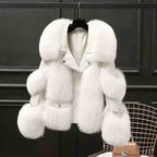 Women's Faux Fur Coat Cotton Padded Lapel Faux Leather Winter Warm Outerwear