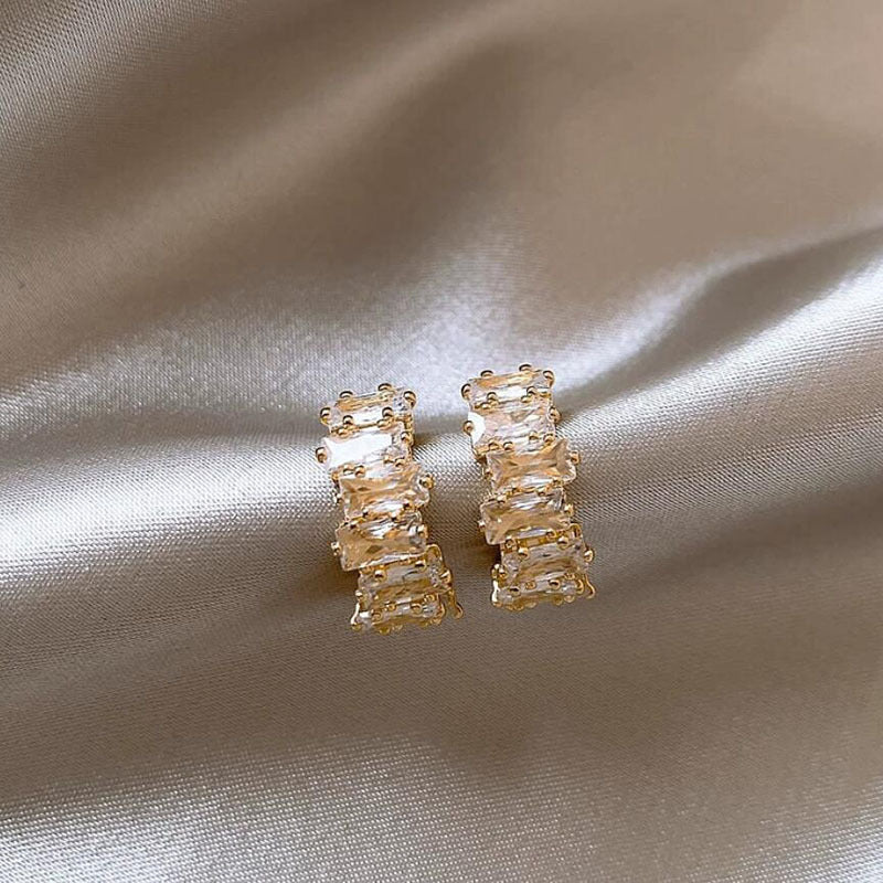 925 Silver Needle Zircon Geometric Earrings for Women Light Luxury Jewelry