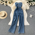 High Waist Denim Tube Top & Wide Leg Pants Set