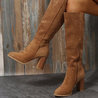 Women's thick-soled knee-length suede boots