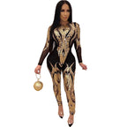 Sequin Long Sleeve Sheer Jumpsuit for Women