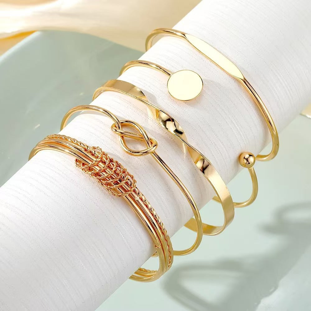 Simple Retro Glossy Geometric Open Bracelet 5-Piece Set Alloy Jewelry