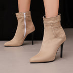 Women's Pointed Toe Stiletto Heel Faux Fur Warm Ankle Boots Side Zipper