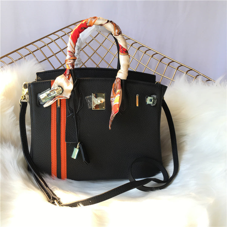 Litchi Grain Leather Platinum Shoulder Tote