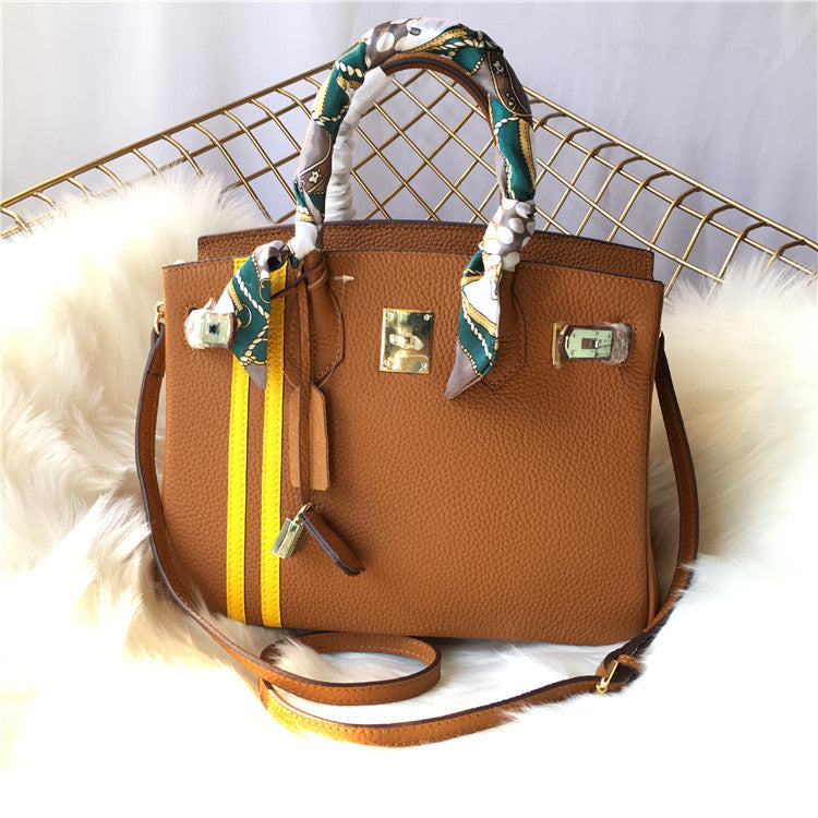 Litchi Grain Leather Platinum Shoulder Tote