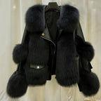 Women's Faux Fur Coat Cotton Padded Lapel Faux Leather Winter Warm Outerwear