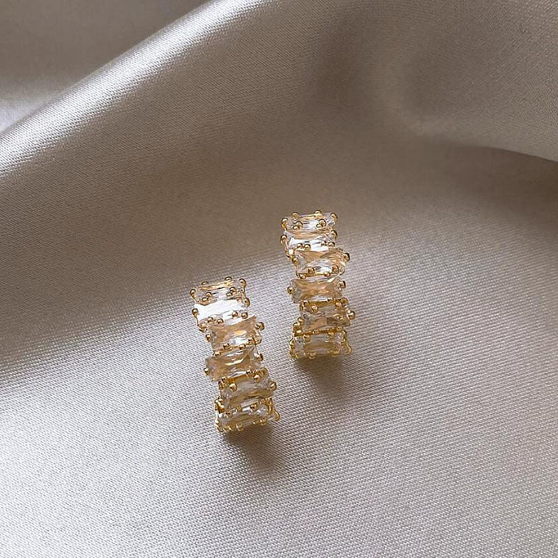 925 Silver Needle Zircon Geometric Earrings for Women Light Luxury Jewelry