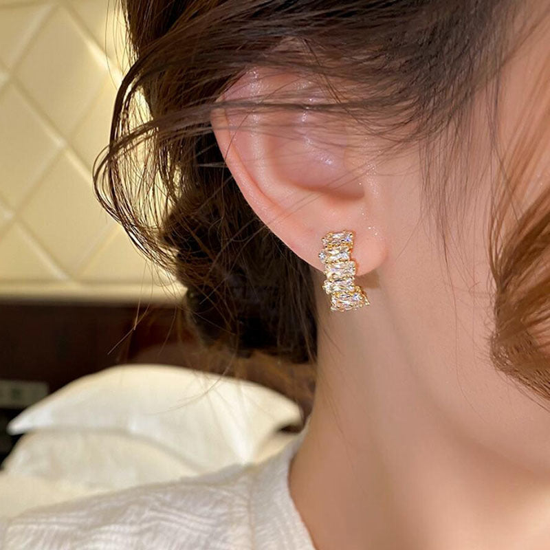 925 Silver Needle Zircon Geometric Earrings for Women Light Luxury Jewelry