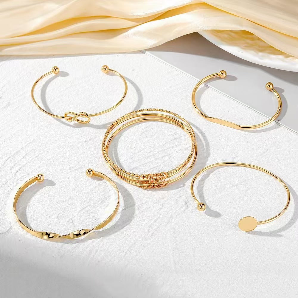 Simple Retro Glossy Geometric Open Bracelet 5-Piece Set Alloy Jewelry