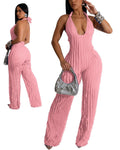 Halter Backless V-Neck Wide Leg Jumpsuit for Women