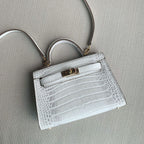 Genuine Leather Crossbody Bag with Crocodile Pattern