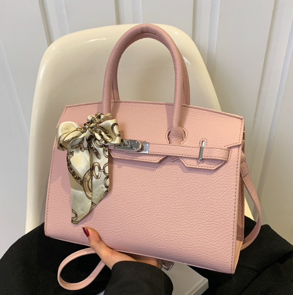 Litchi Grain Leather Platinum Shoulder Tote