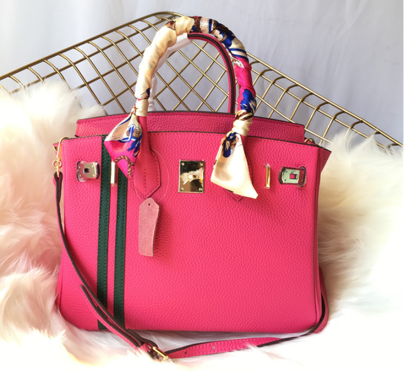Litchi Grain Leather Platinum Shoulder Tote