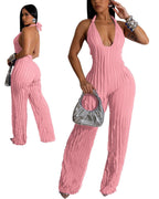 Halter Backless V-Neck Wide Leg Jumpsuit for Women