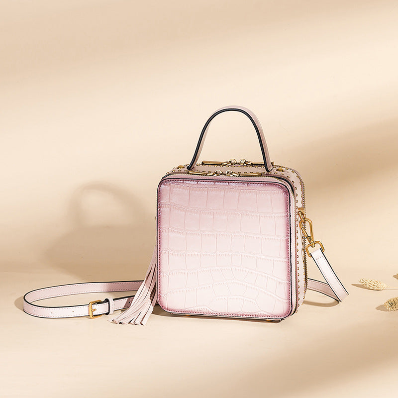 Genuine Leather Women's Crossbody Bag with Tassels
