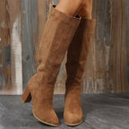 Women's thick-soled knee-length suede boots