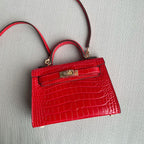 Genuine Leather Crossbody Bag with Crocodile Pattern