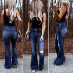 High-Waisted Ripped Stretch Flare Jeans