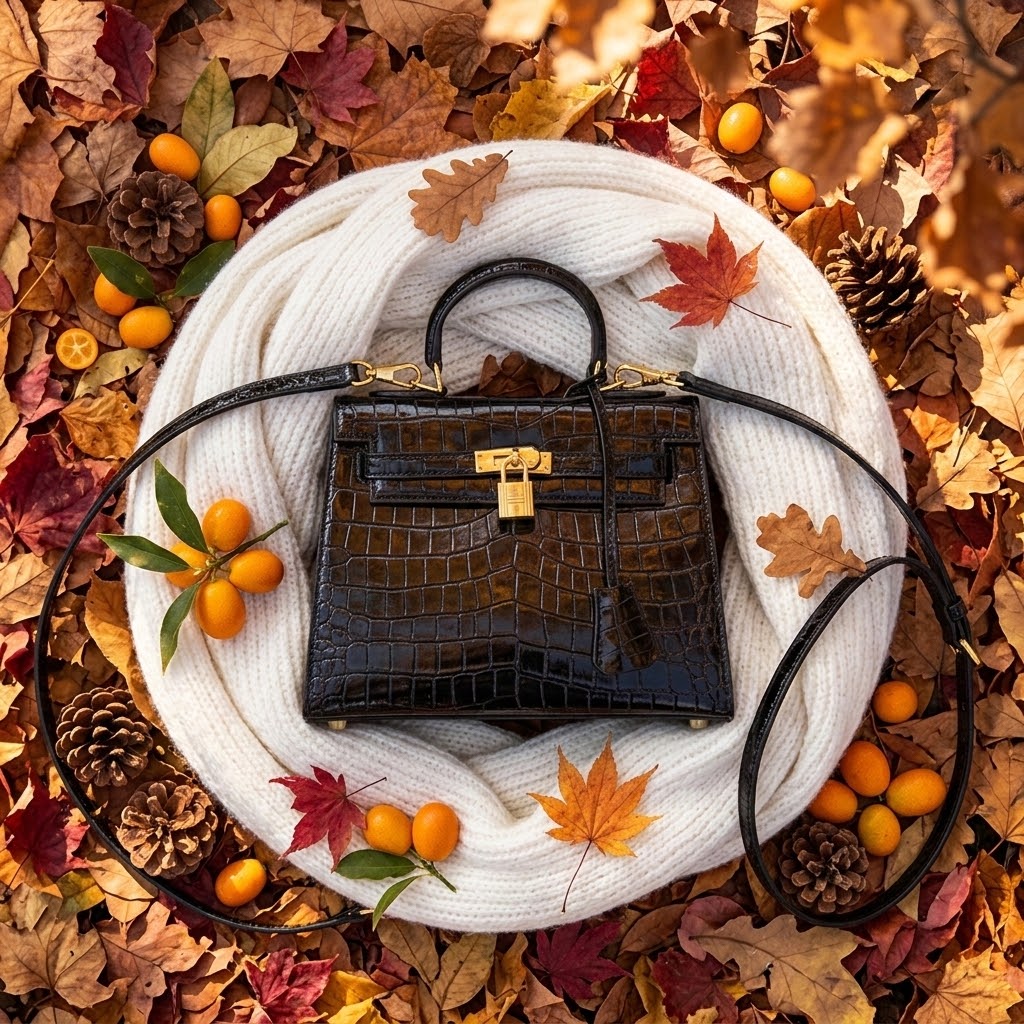 Genuine Leather Crossbody Bag with Crocodile Pattern