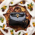 Genuine Leather Crossbody Bag with Crocodile Pattern