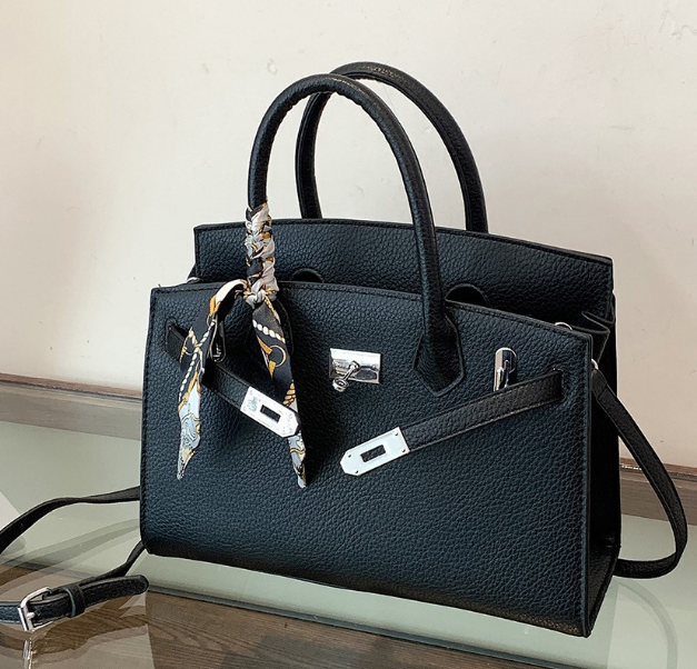 Litchi Grain Leather Platinum Shoulder Tote