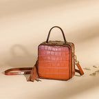 Genuine Leather Women's Crossbody Bag with Tassels
