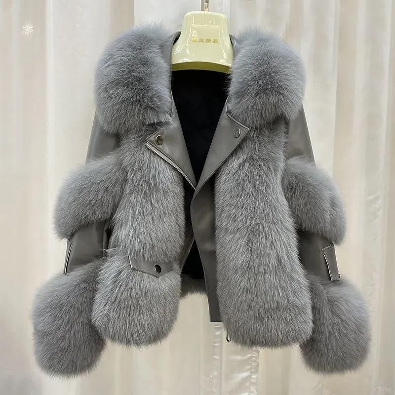 Women's Faux Fur Coat Cotton Padded Lapel Faux Leather Winter Warm Outerwear