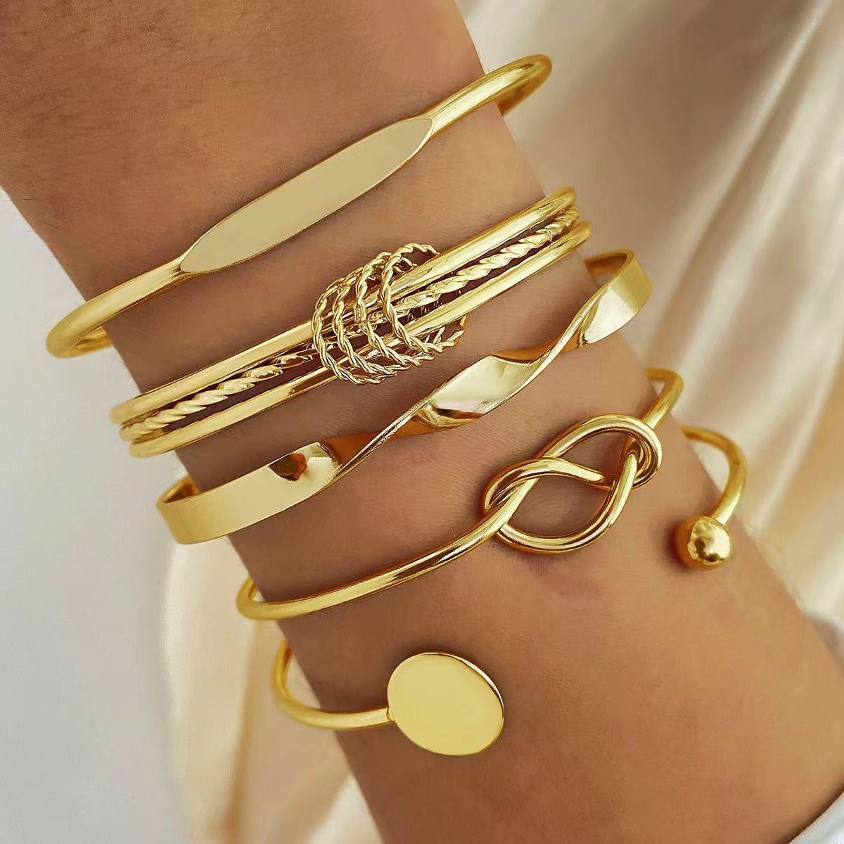 Simple Retro Glossy Geometric Open Bracelet 5-Piece Set Alloy Jewelry