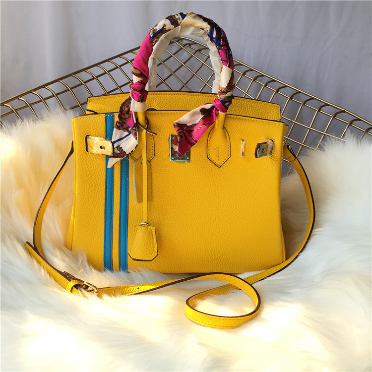 Litchi Grain Leather Platinum Shoulder Tote