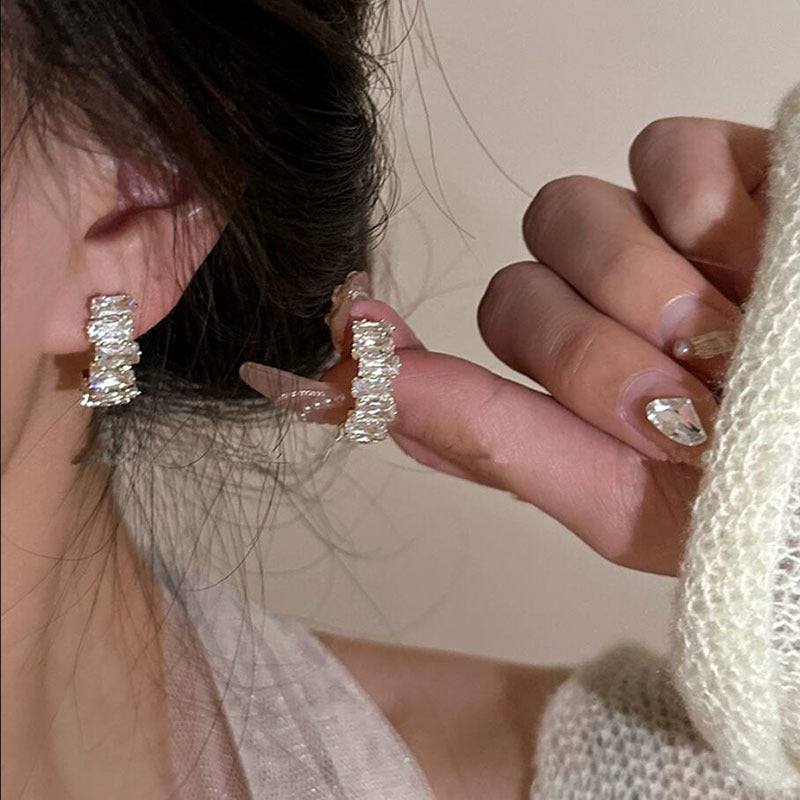 925 Silver Needle Zircon Geometric Earrings for Women Light Luxury Jewelry