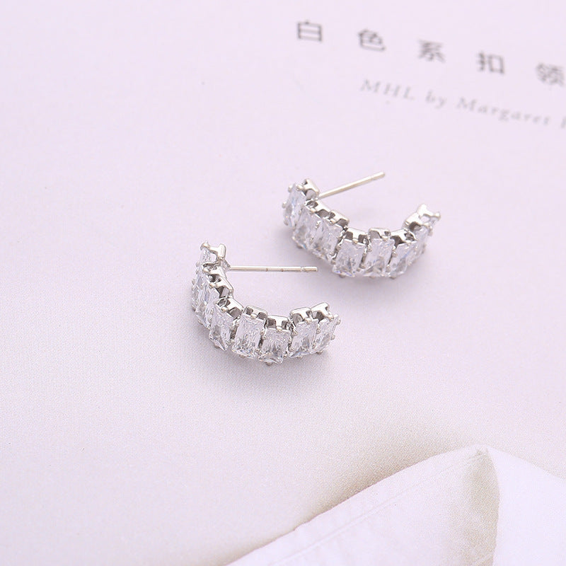 925 Silver Needle Zircon Geometric Earrings for Women Light Luxury Jewelry