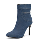 Women's Pointed Toe Stiletto Heel Faux Fur Warm Ankle Boots Side Zipper