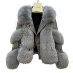 Women's Faux Fur Coat Cotton Padded Lapel Faux Leather Winter Warm Outerwear