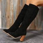 Women's thick-soled knee-length suede boots