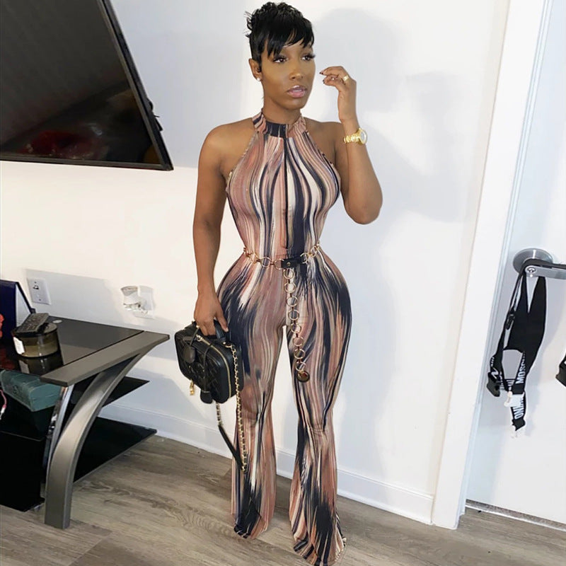Fashionable Printed Jumpsuit with Halter Neck