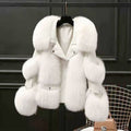 Women's Faux Fur Coat Cotton Padded Lapel Faux Leather Winter Warm Outerwear