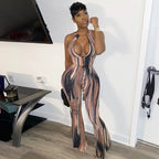 Fashionable Printed Jumpsuit with Halter Neck