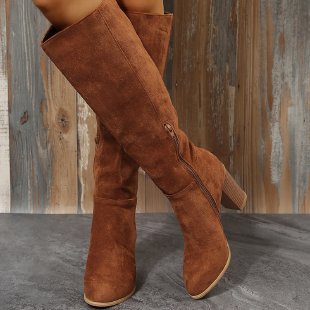 Women's thick-soled knee-length suede boots