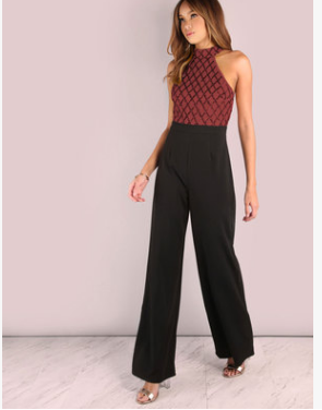Sequin Halter Neck Flare Jumpsuit