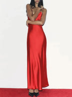 Women's Elegant Red Satin Backless Crossover Dress